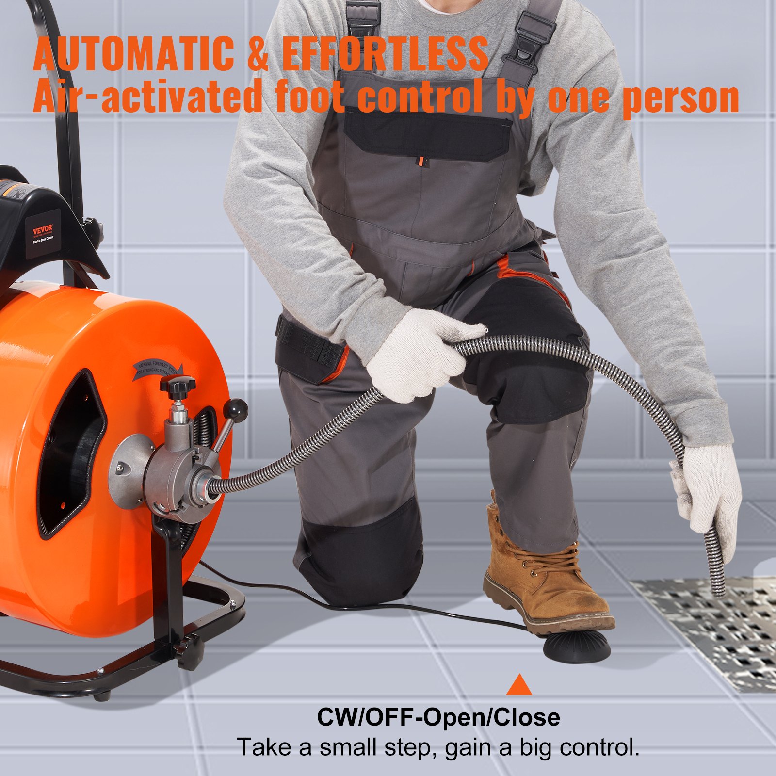 VEVOR Drain Cleaning Machine 100FT x 3/4 Inch, Sewer Snake Machine Auto Feed, Drain Auger