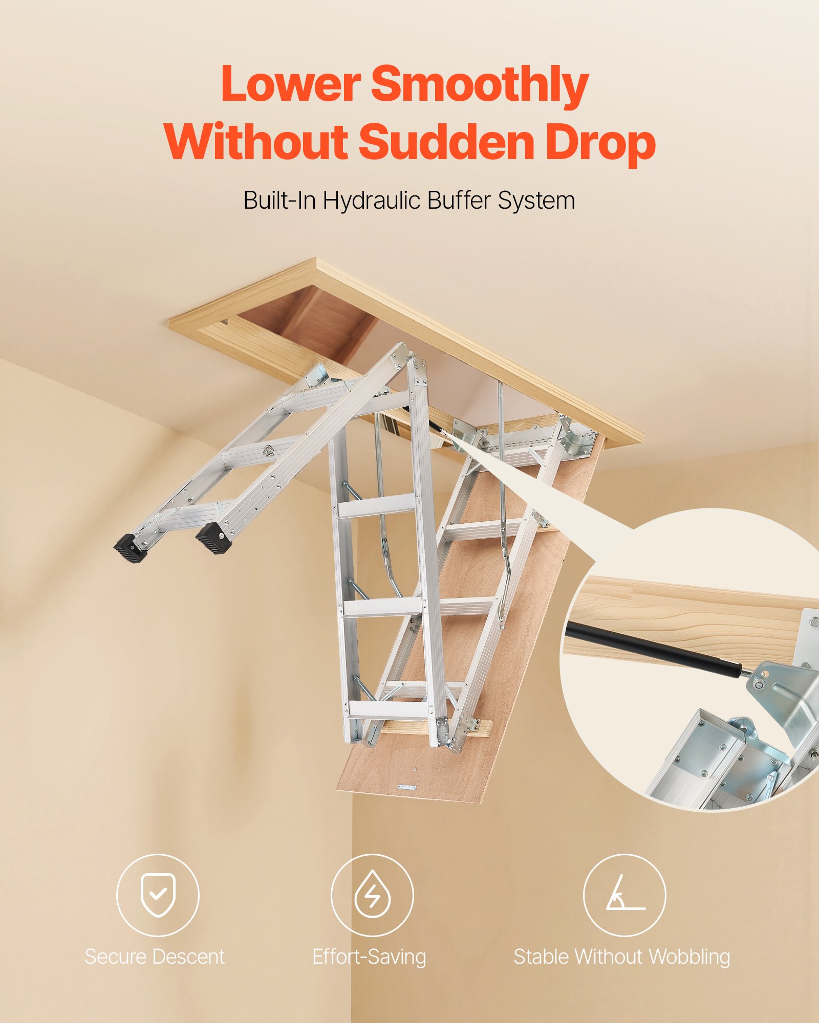VEVOR Attic Ladder, 375LBS / 170KG Capacity, 9.8 to 10.3 ft / 3 to 3.13 ...