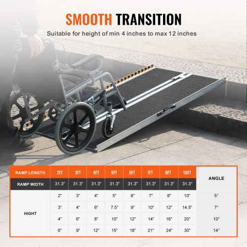 VEVOR Portable Wheelchair Ramp, 4 ft 800 lbs Capacity, Non-Slip ...