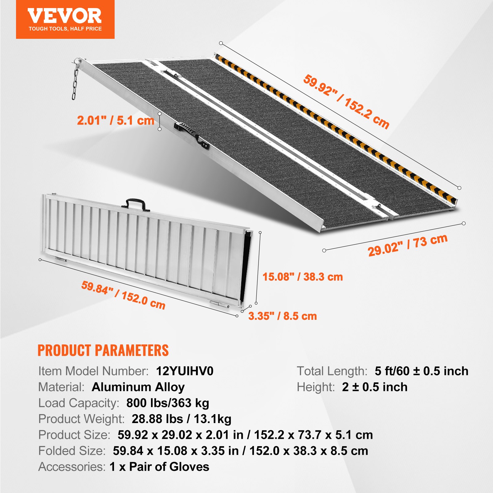 VEVOR Portable Wheelchair Ramp 152cm, Non-Slip Aluminum Folding