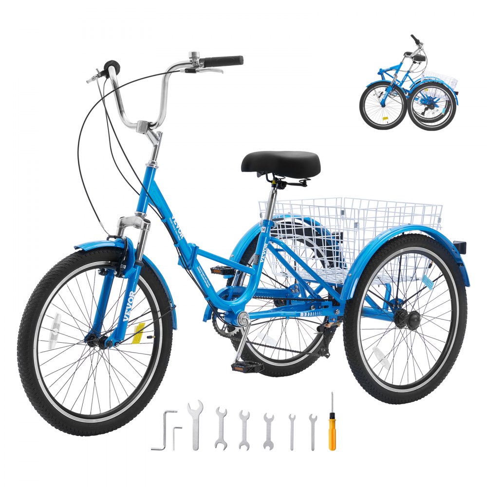 VEVOR Folding Adult Tricycle, 24-Inch 7-Speed Adult Folding Trikes ...