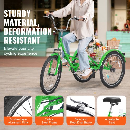 VEVOR Folding Adult Tricycle, 26-Inch 7-Speed Adult Folding Trikes