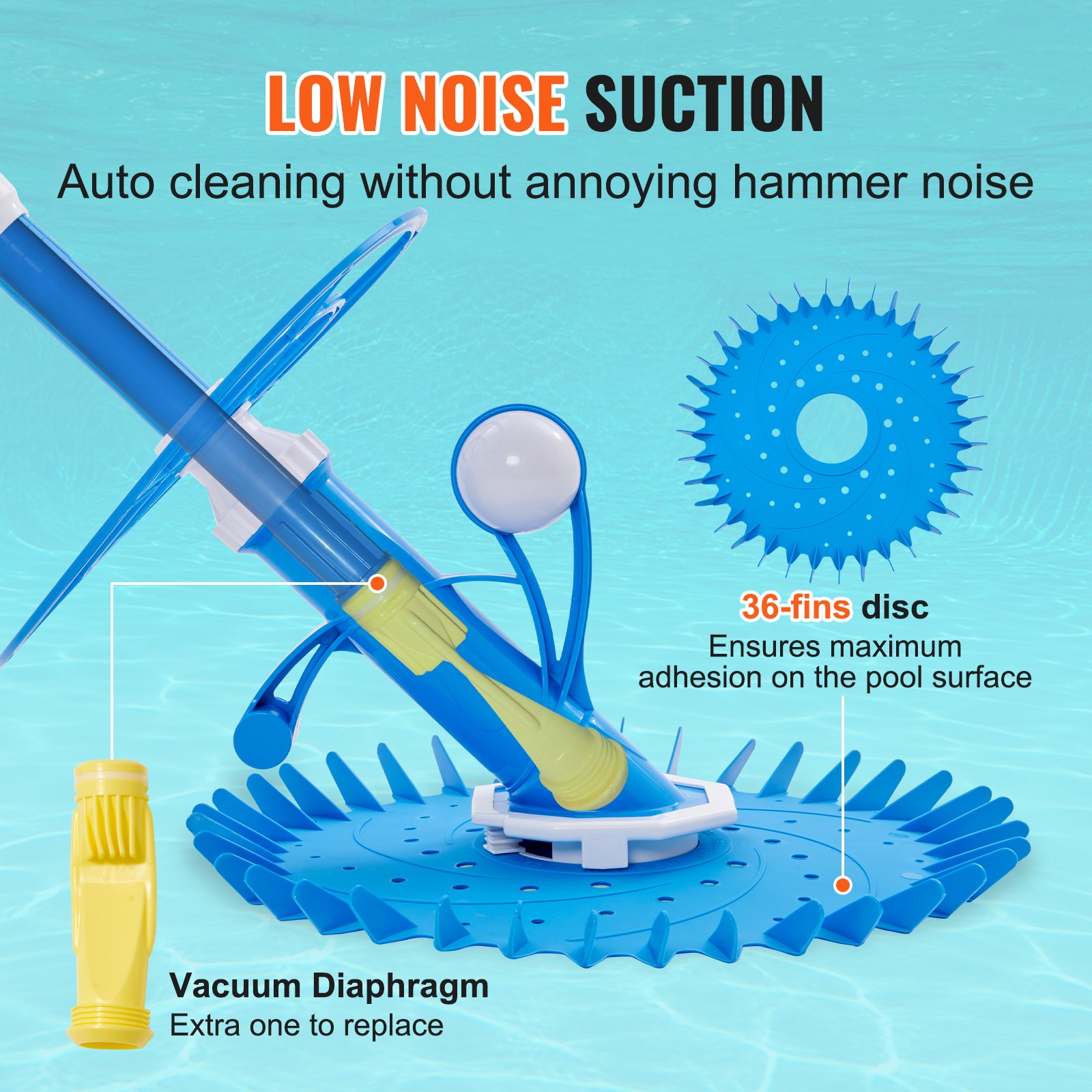 VEVOR Automatic Suction Pool Cleaner, Low Noise Pool Vacuum Cleaner ...