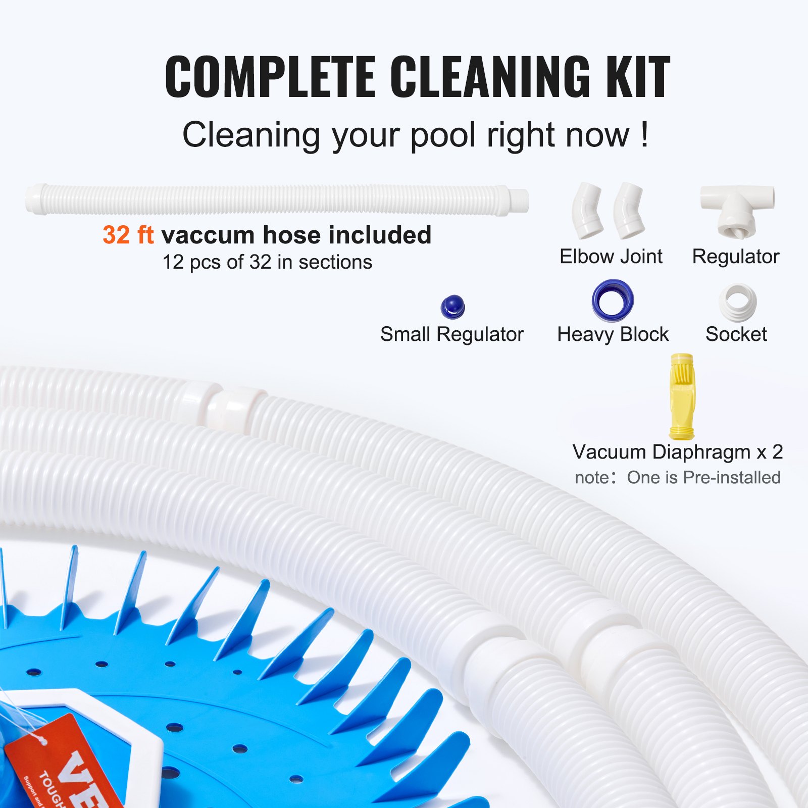 VEVOR Automatic Suction Pool Cleaner, Low Noise Pool Vacuum Cleaner ...
