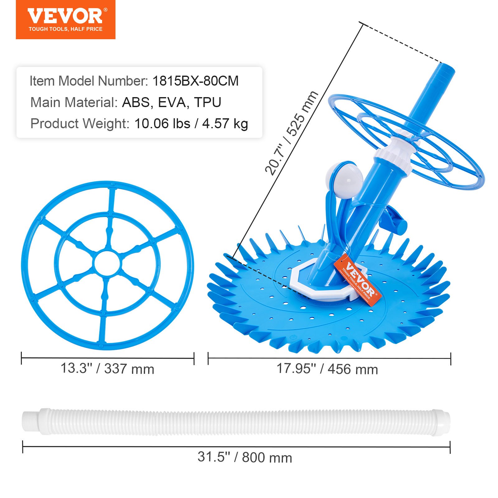 VEVOR Automatic Suction Pool Cleaner, Low Noise Pool Vacuum Cleaner ...