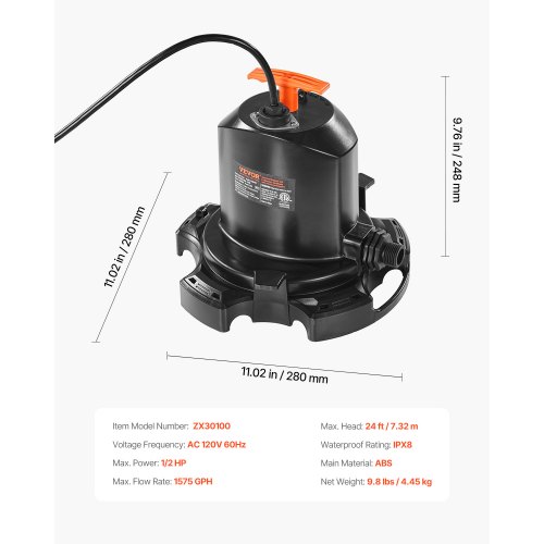 pois ポワ Pool Cover Pump Submersible Swimming 1/2 HP 1575 GPH with 25