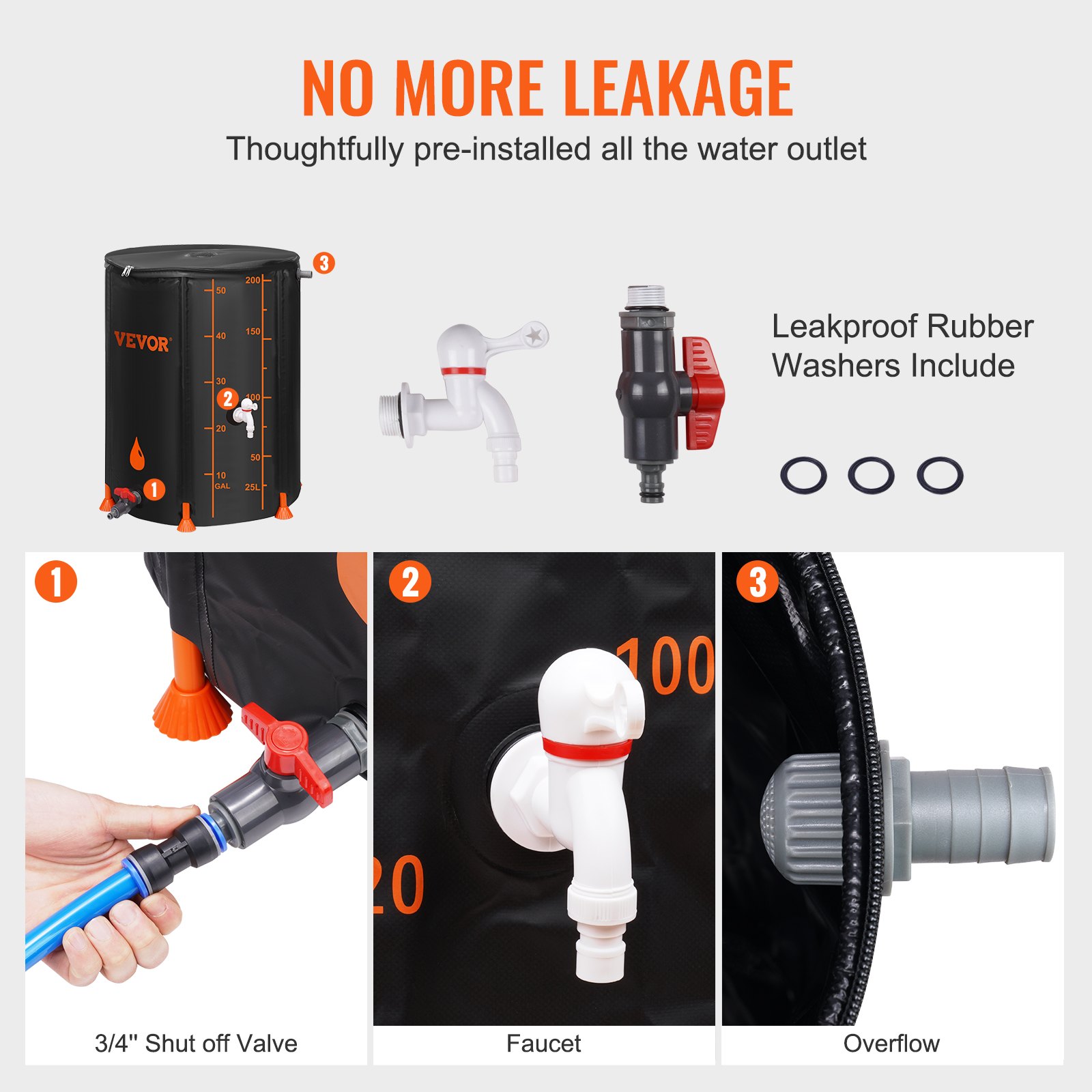 VEVOR Collapsible Rain Barrel, 53 Gallon Large Capacity, PVC Rainwater ...