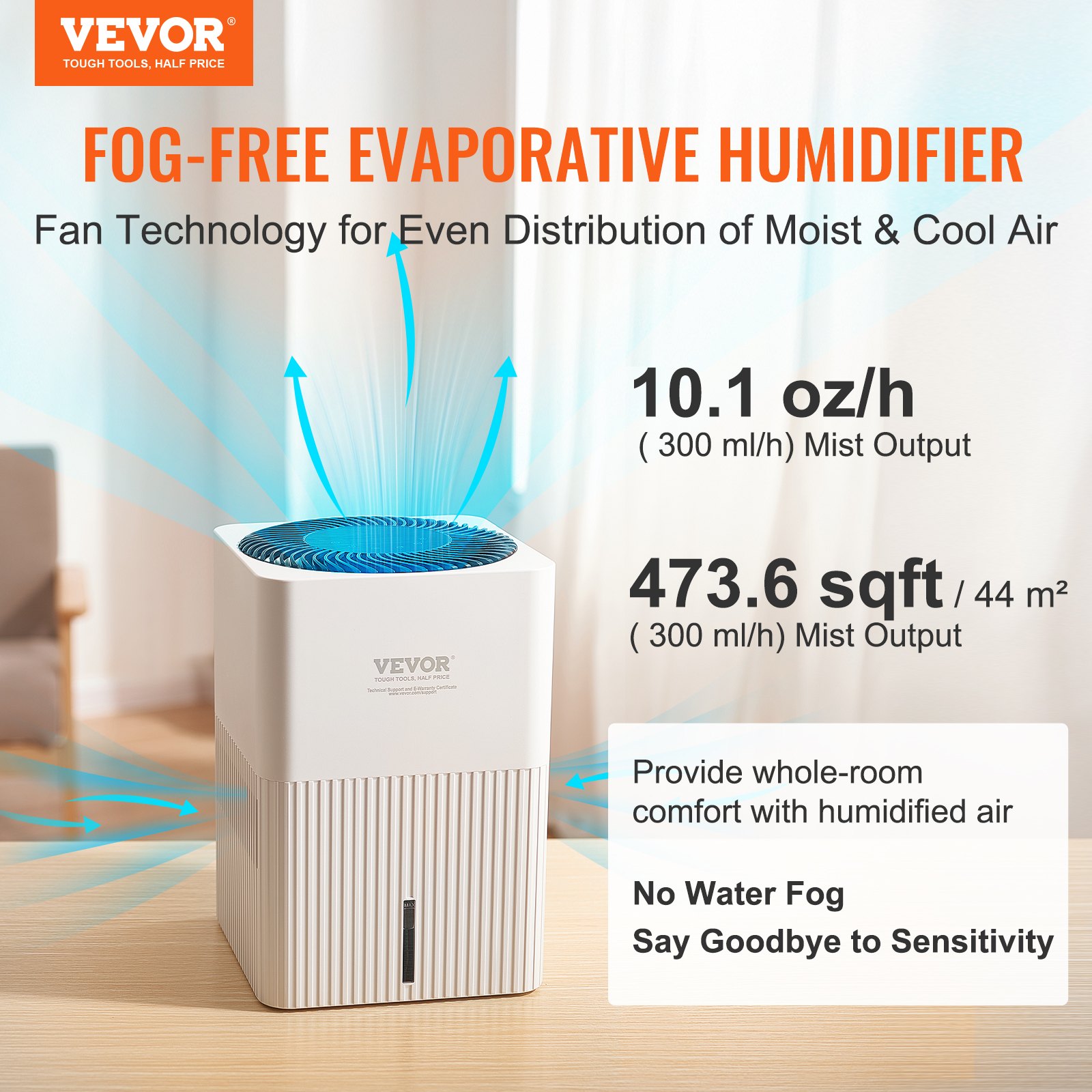 VEVOR Evaporative Humidifiers MistFree 3L, 300 ml/h Cool Moisture