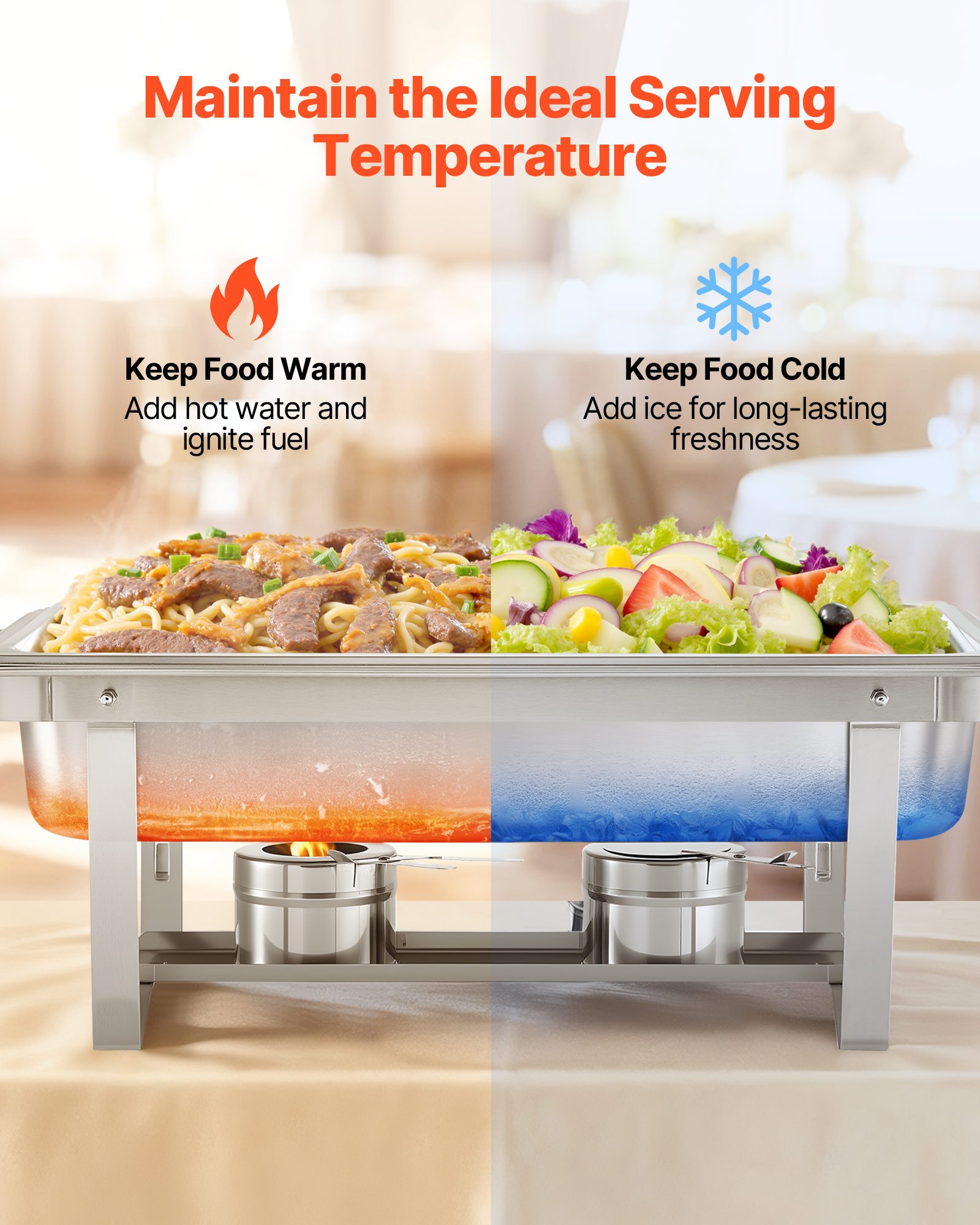 VEVOR Rectangle Chafing Dish, 9 Qt 4 Pack Stainless Steel Chafing Dish ...