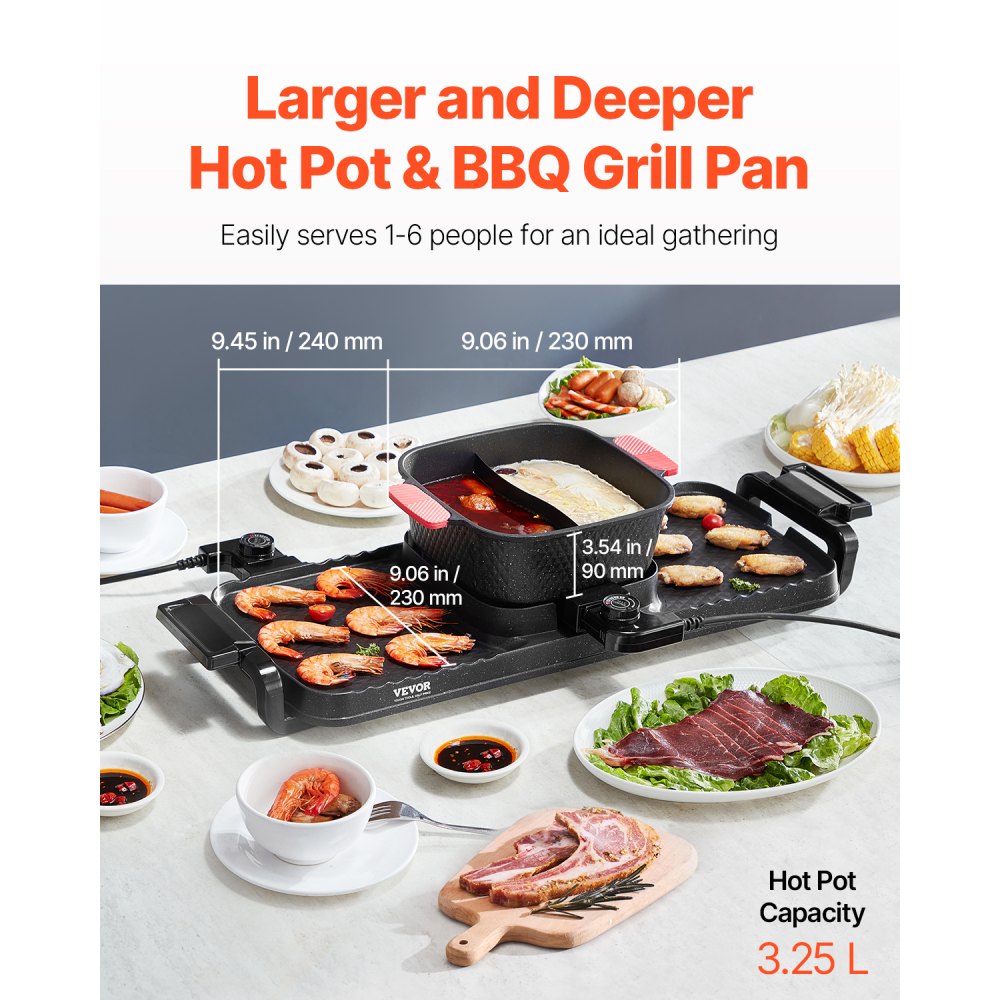 VEVOR Hot Pot with Grill, 2300W 2-in-1 Electric Smokeless Grill and Hot ...
