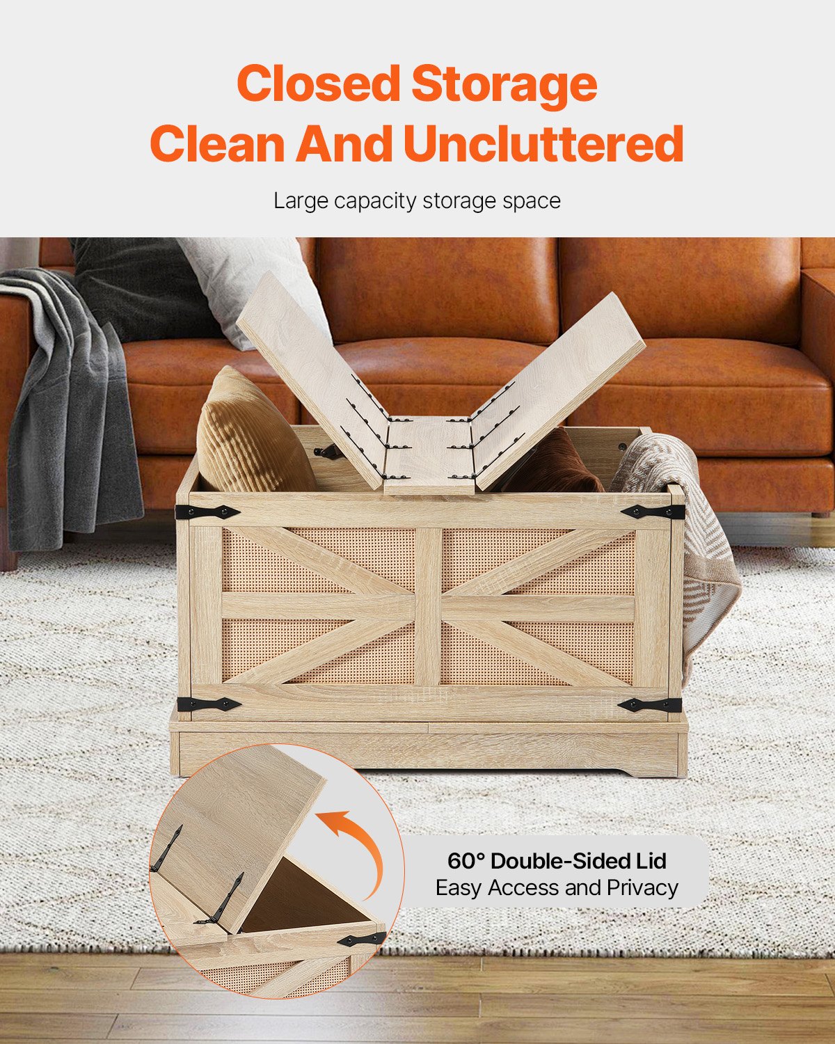 VEVOR Rattan Coffee Table, Rectangle PE Rattan Woven Wood Coffee Table ...