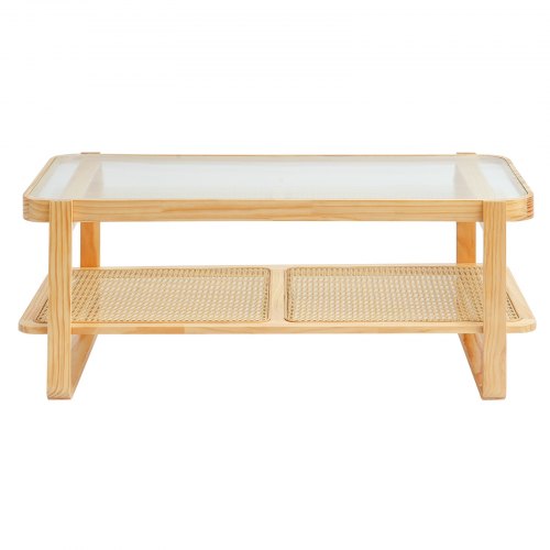 VEVOR Rattan Coffee Table, Rectangle Rattan Woven Wood Coffee Table ...
