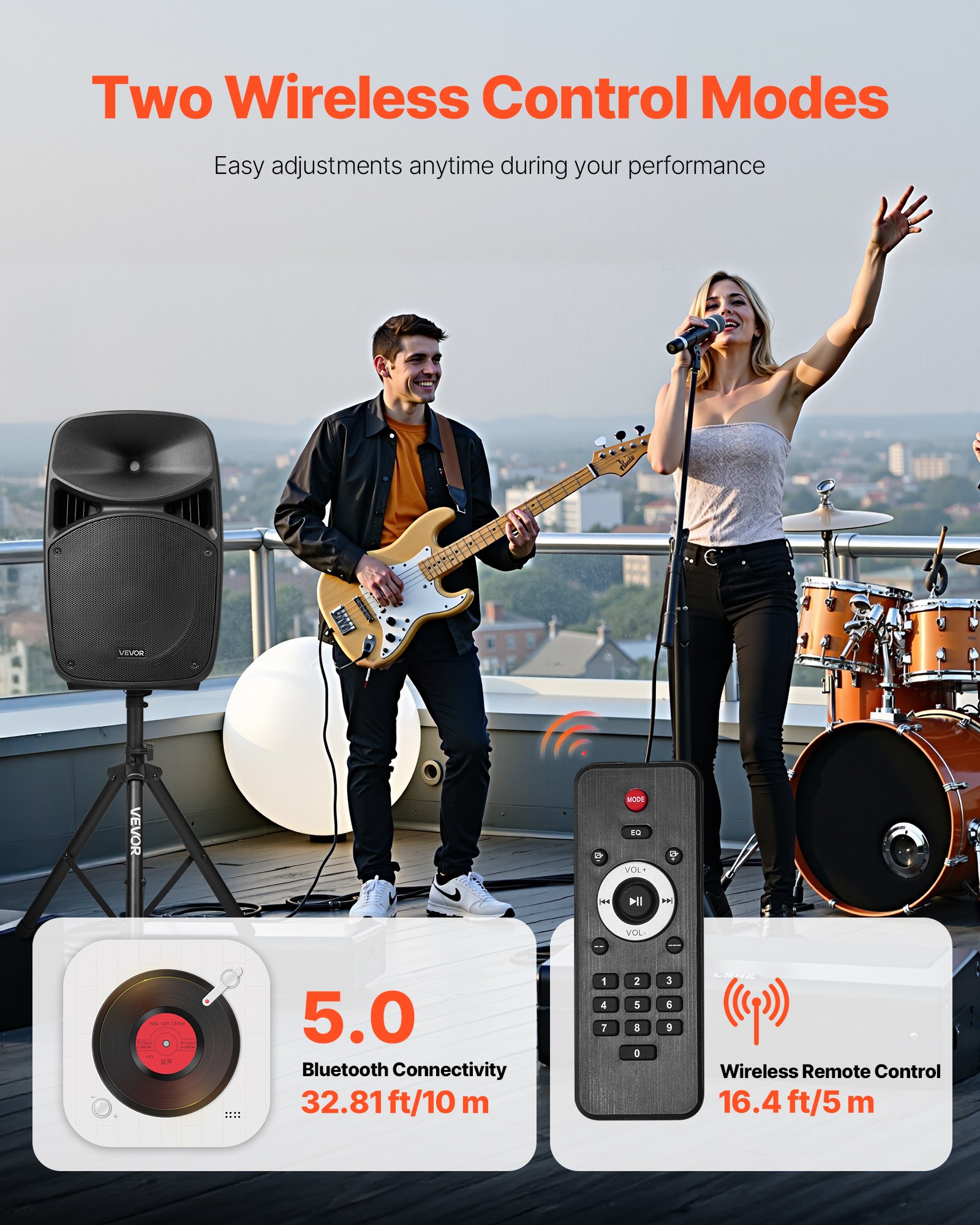 VEVOR Portable PA System, 2000W (PMPO) Powered, Sound System Set with 3 ...