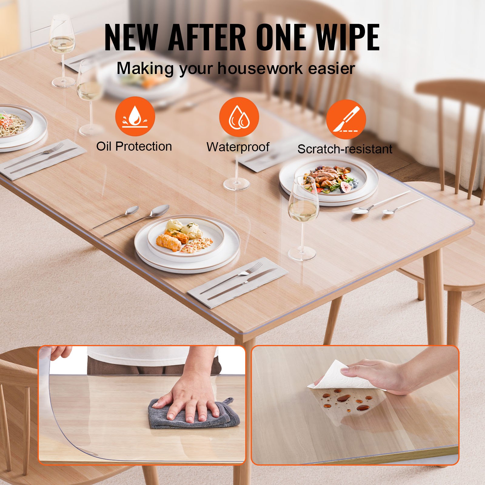 VEVOR Clear Plastic Table Cover — 40x80, Waterproof Mat