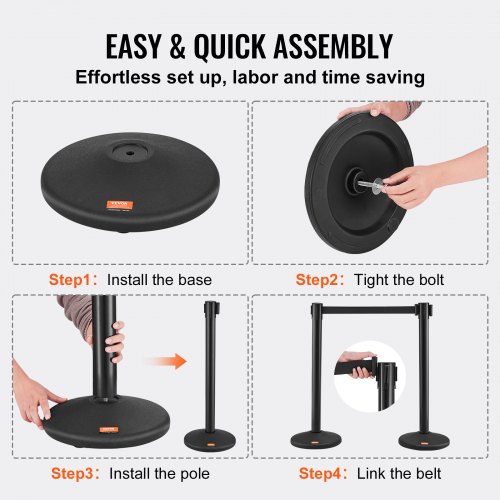 VEVOR Crowd Control Stanchions, 6-Pack Crowd Control Barriers with 3PCS 6.5FT Black Retractable Belts, Plastic Stanchion Queue Post, Belt Barriers Line Divider Stanchion Set for Airport, Exhibition main image 0