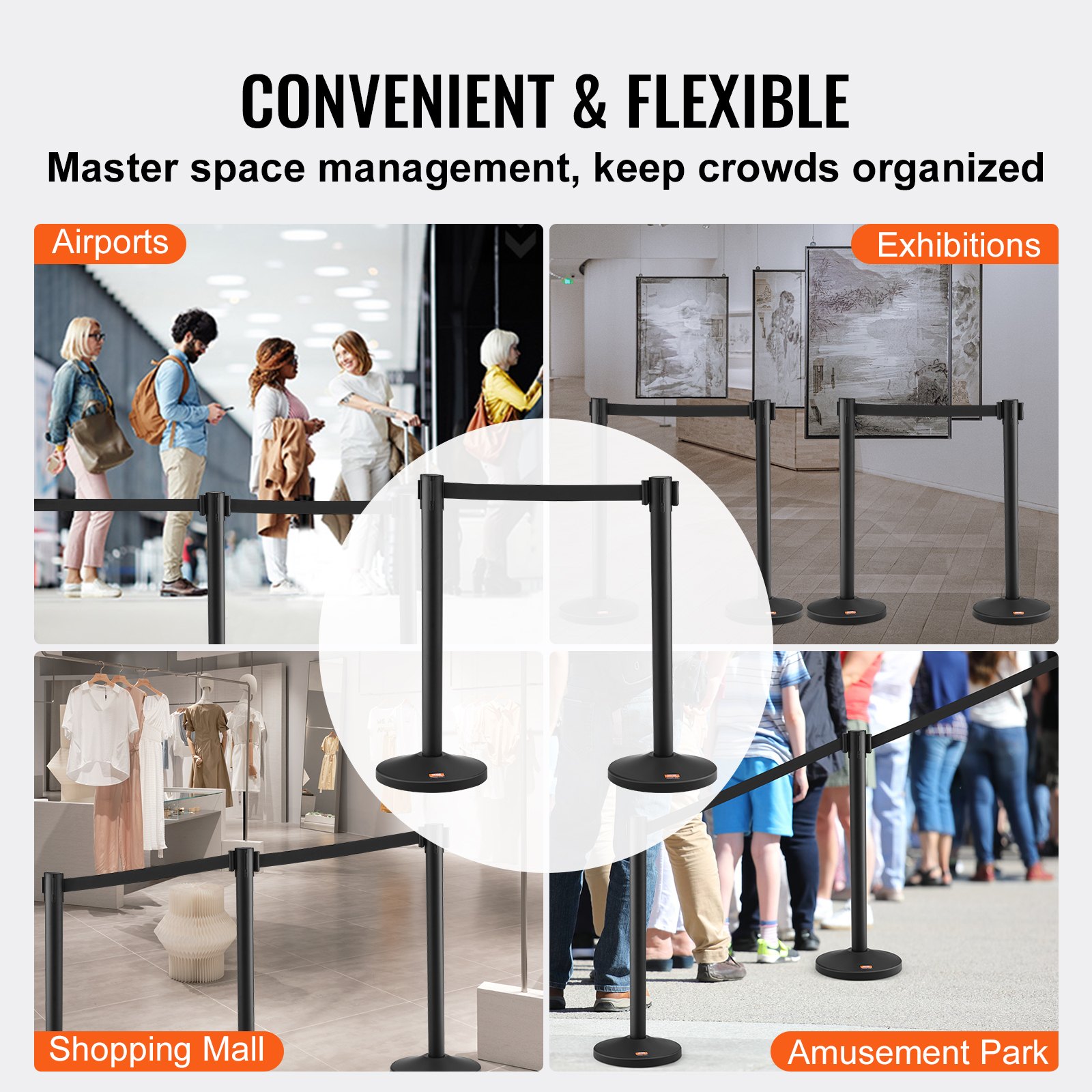 VEVOR Crowd Control Stanchion, 6-Pack Crowd Control Barrier, Carbon ...