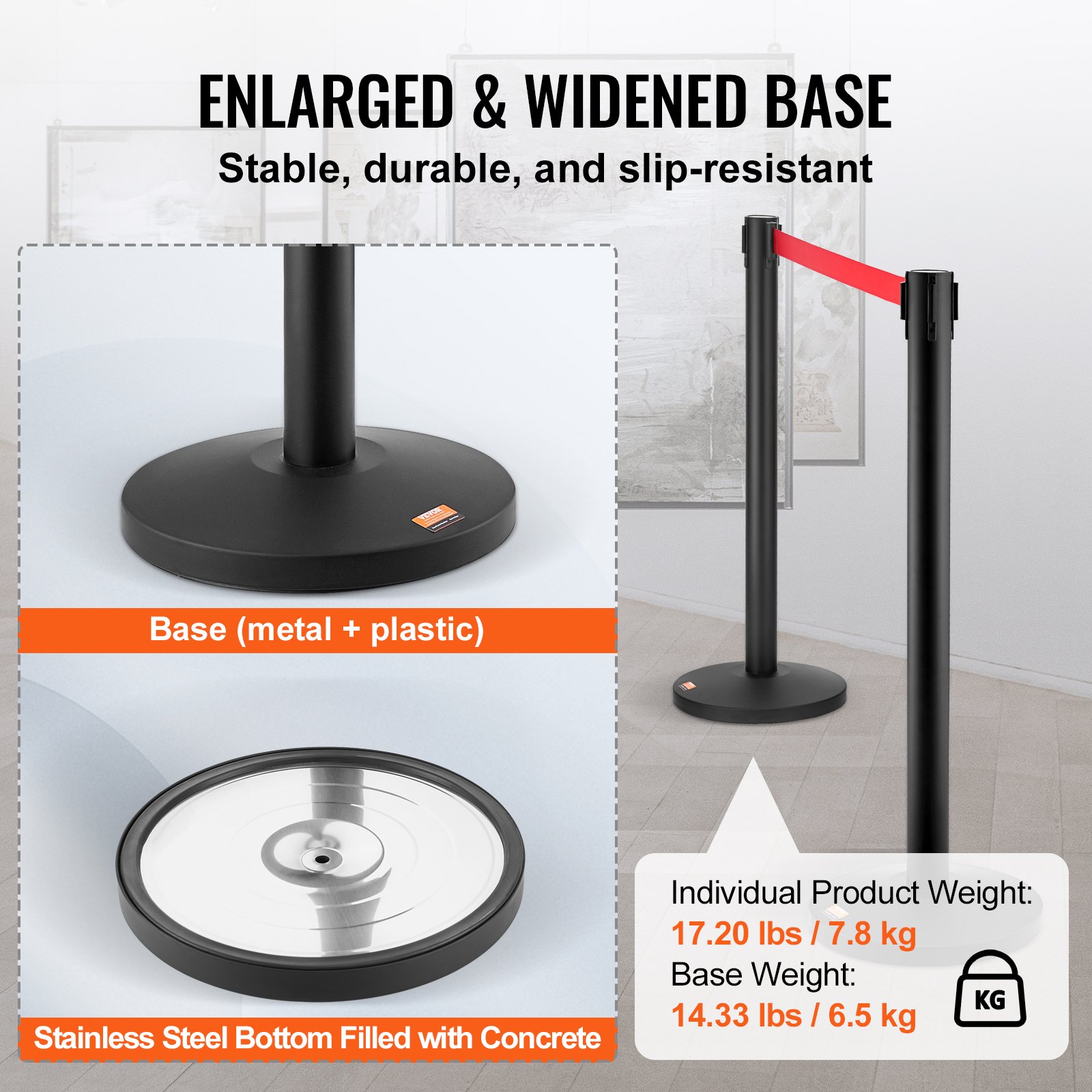 Queue Divider VEVOR Crowd Control Stanchions, 2-Pack Crowd Control Barriers, Carbon ...