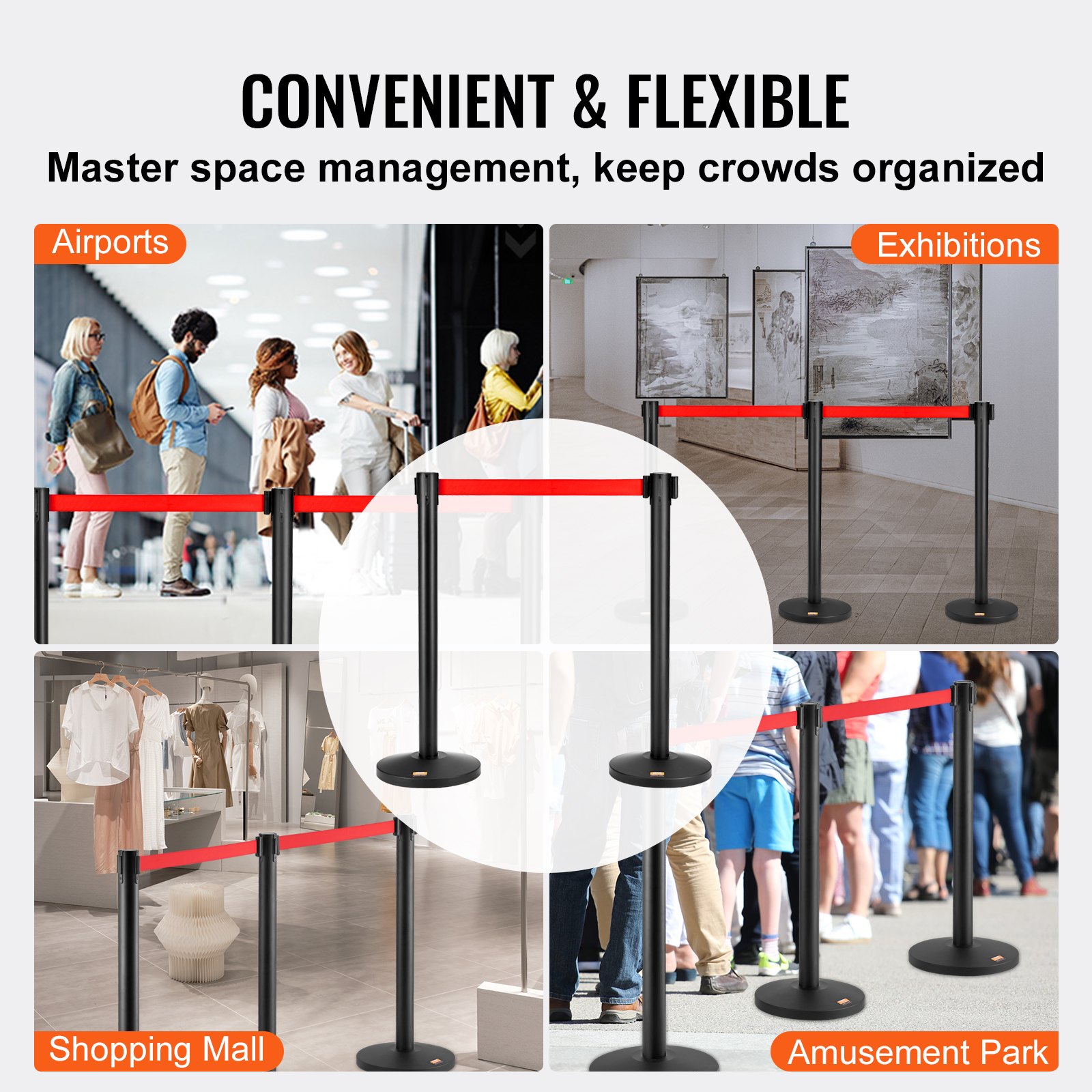 Normal Stand Crowd VEVOR Crowd Control Stanchions, 2-Pack Crowd Control Barriers, Carbon ...