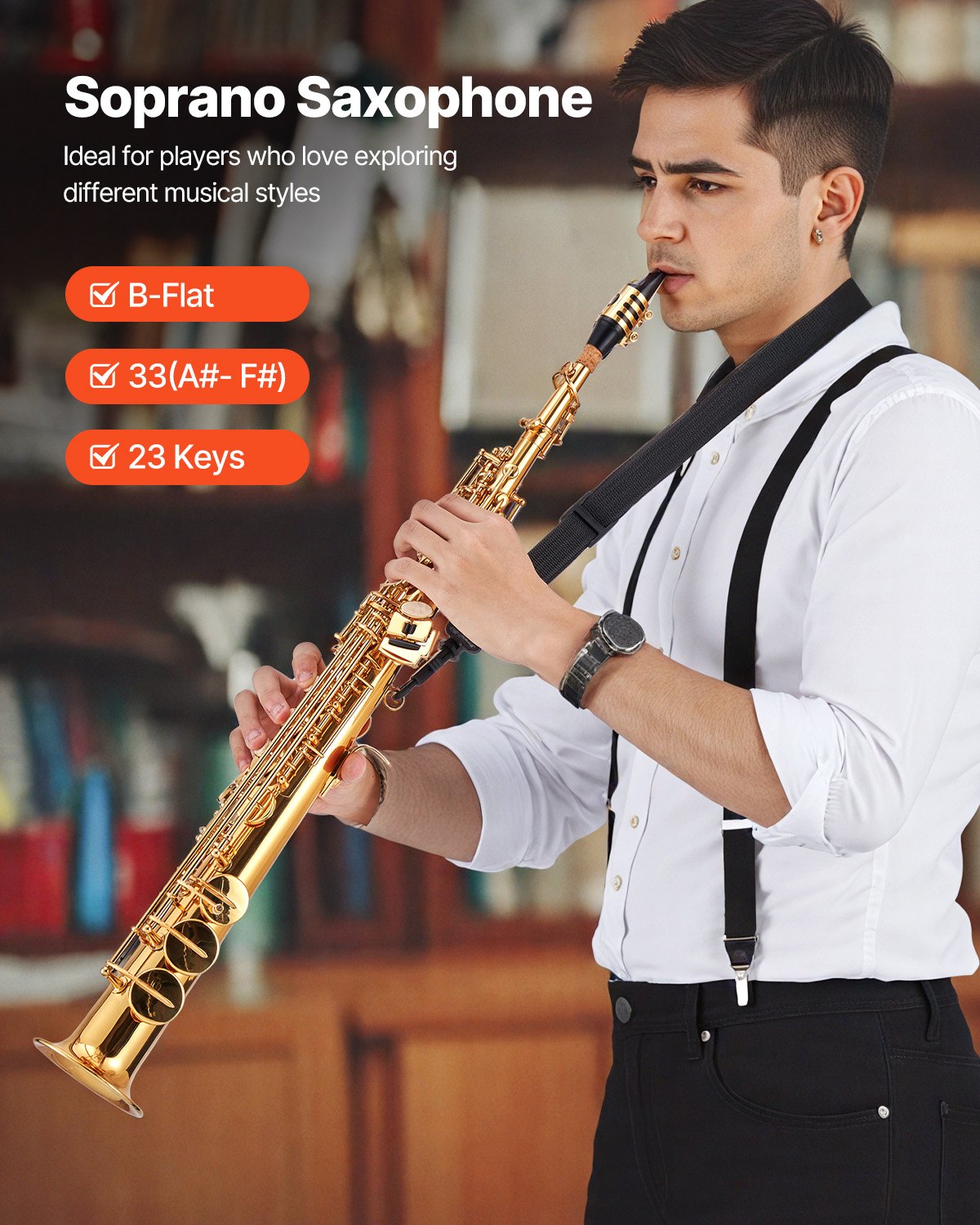 VEVOR Straight Soprano Saxophone, B Flat, Brass Saxophone Beginner Kit ...