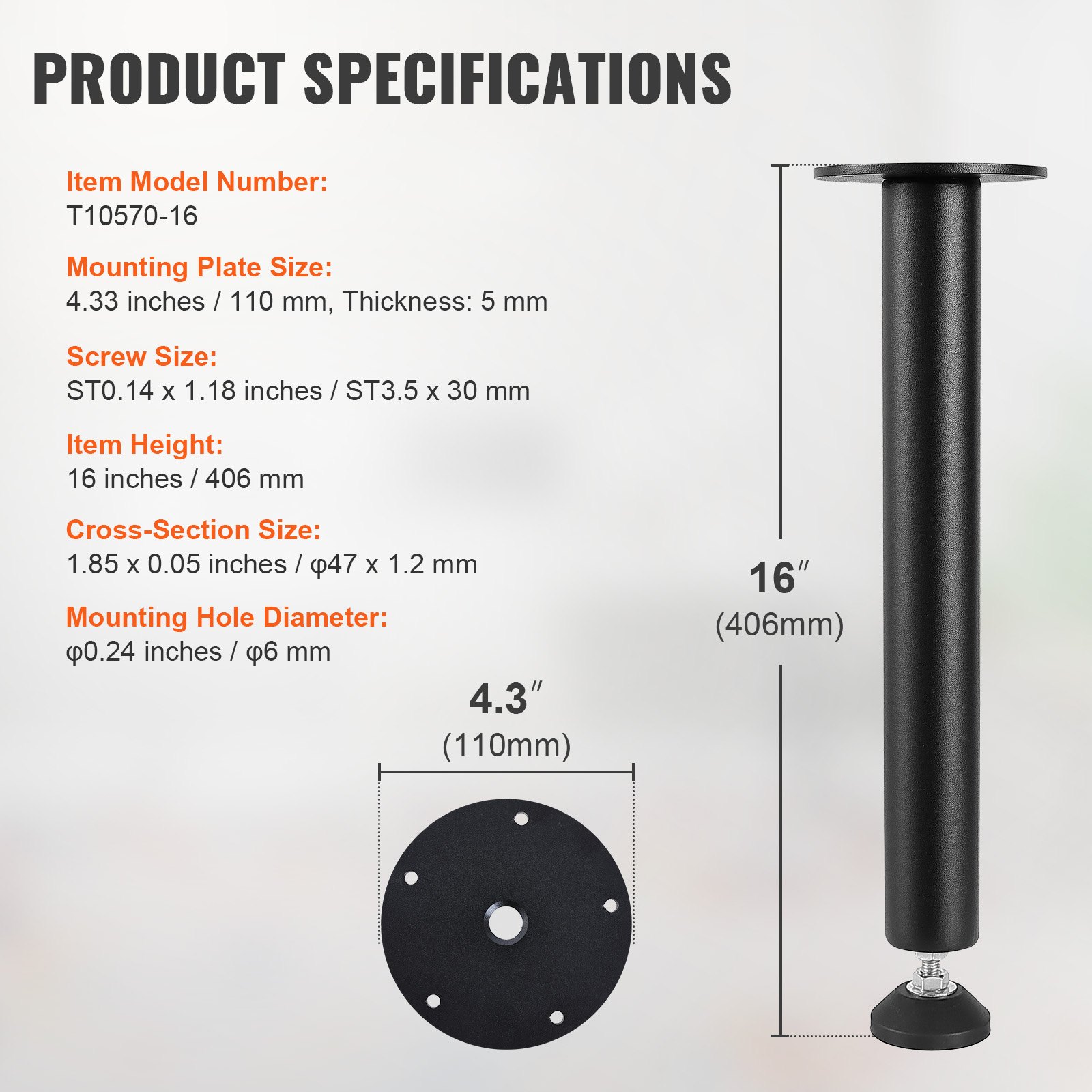 VEVOR 16 Inch Adjustable Desk Legs, Reinforced Steel Office Table ...