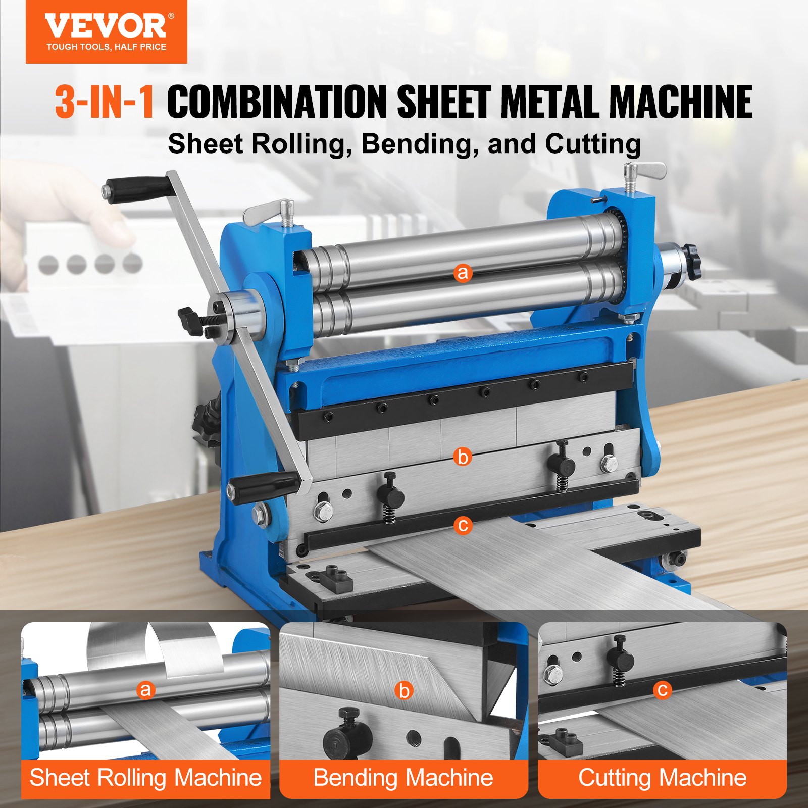 Sheet Rope Brake VEVOR Sheet Metal Brake, 12-inch, 3-In-1 Combination Shear Brake Roll ...