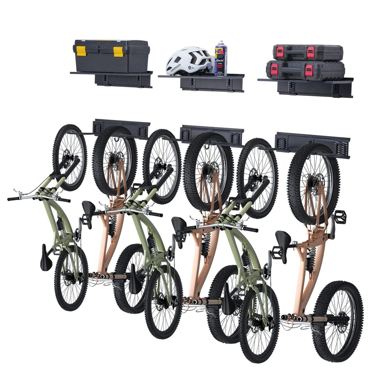 48 Inch Bike Rack VEVOR Bike Storage Rack, 6 Bike Racks and 3 Helmets Hooks, Wall Mount ...