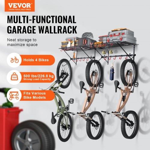 VEVOR Bike Storage Rack, 4 Bike Racks, Wall Mount Bike Storage