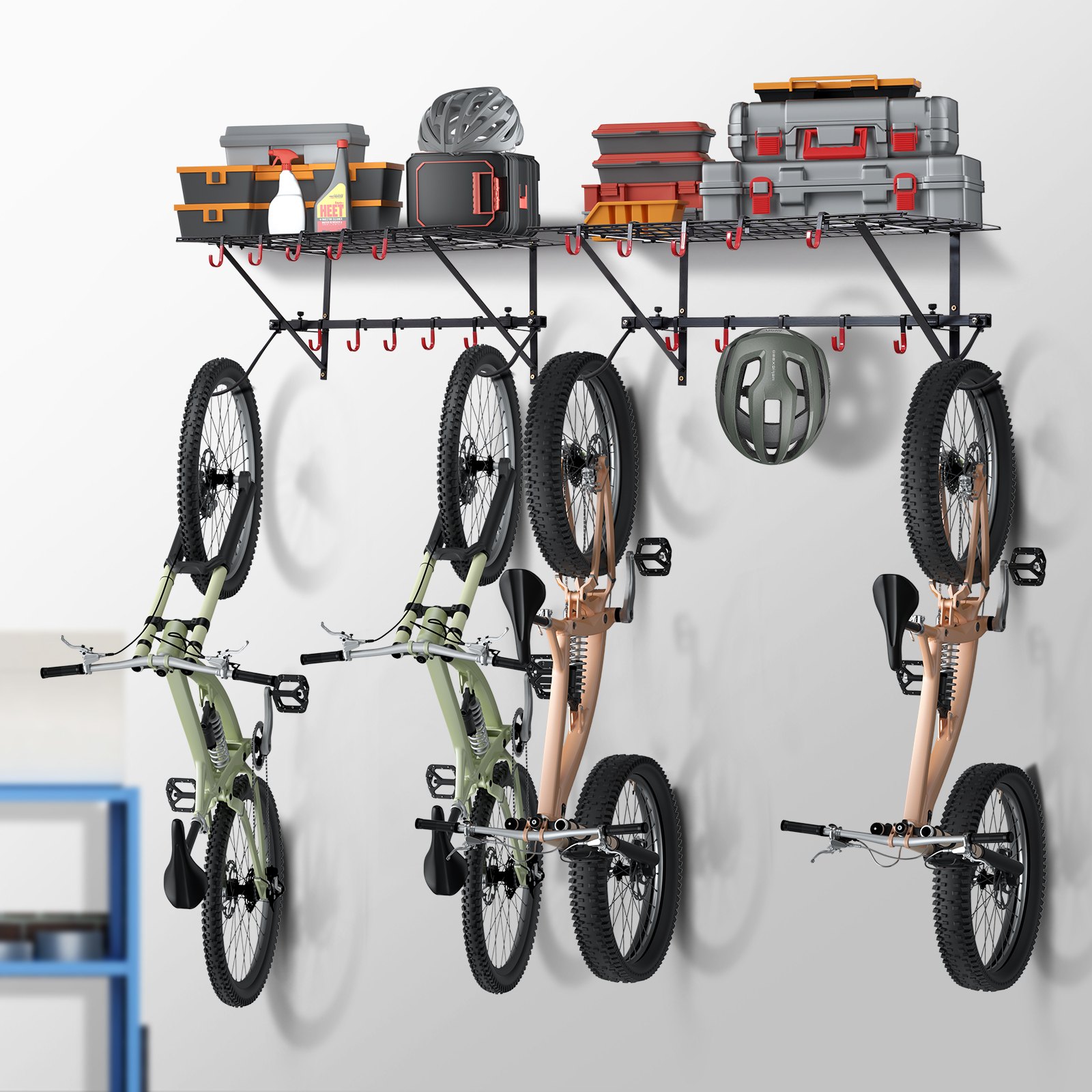 VEVOR Bike Storage Rack, 4 Bike Racks, Wall Mount Bike Storage Hanger ...