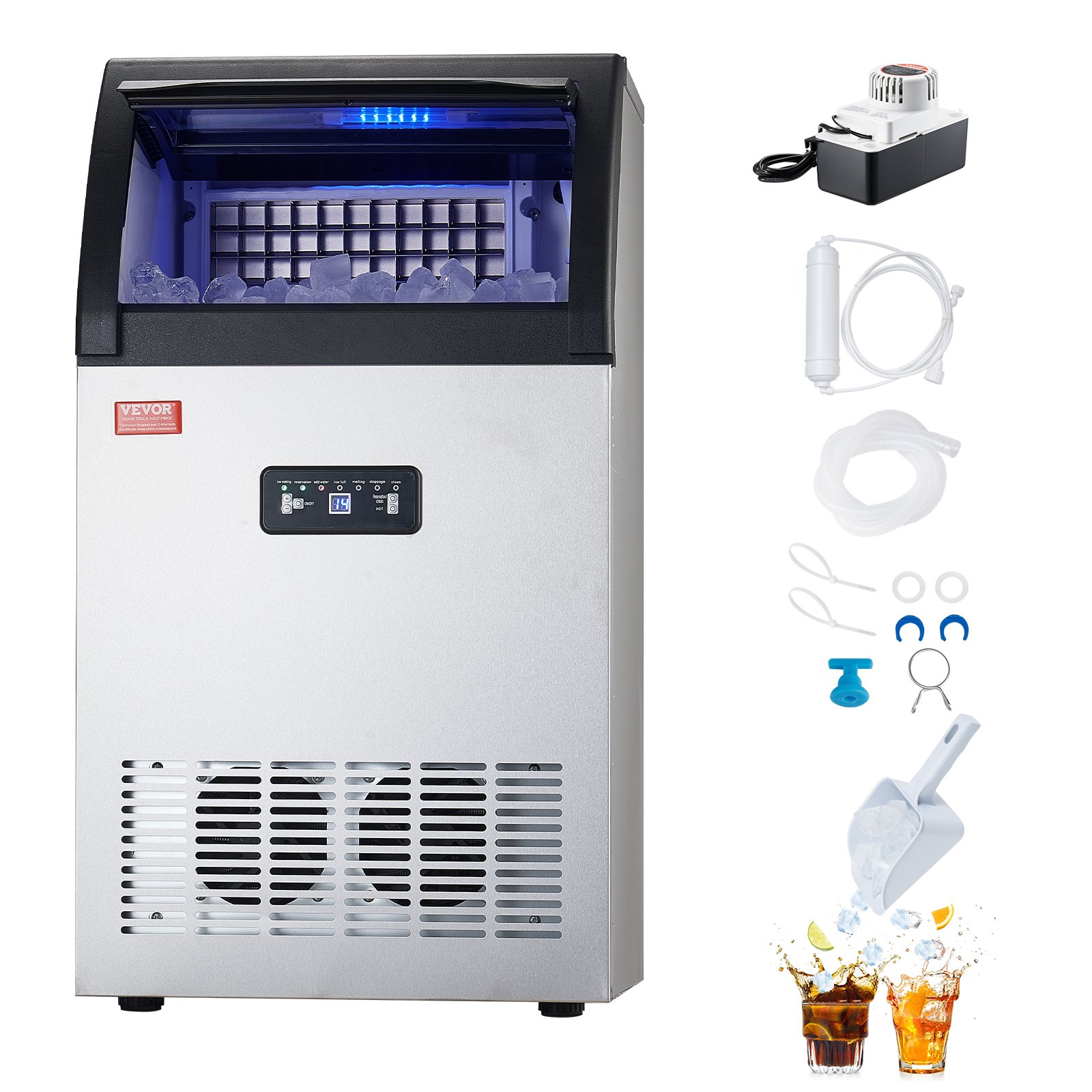 VEVOR 130lbs/24H Commercial Ice Maker Machine, 33lbs Storage Capacity ...