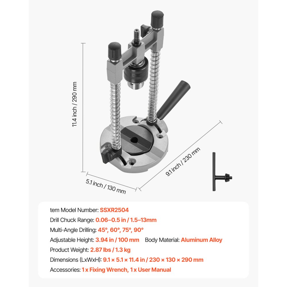 Portable Guide Jig VEVOR Precision Drill Guide – 0.06-0.5 Inch, 60°, 75°, 90°