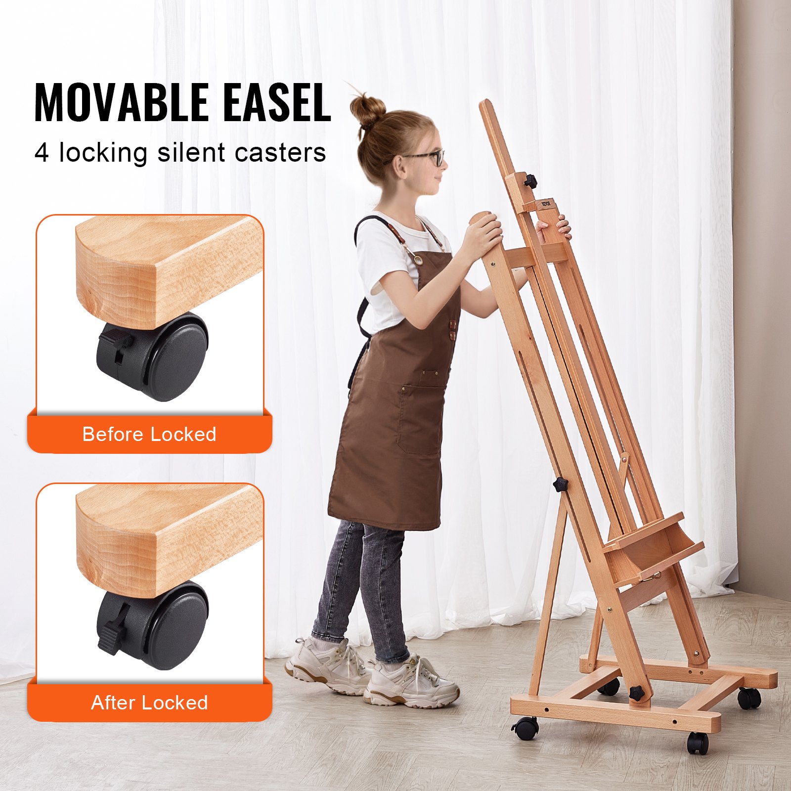 Wooden Art Painting Easel – Artist Studio Easel With Tray – Holds 48'' Canvas (Beech/Iron)