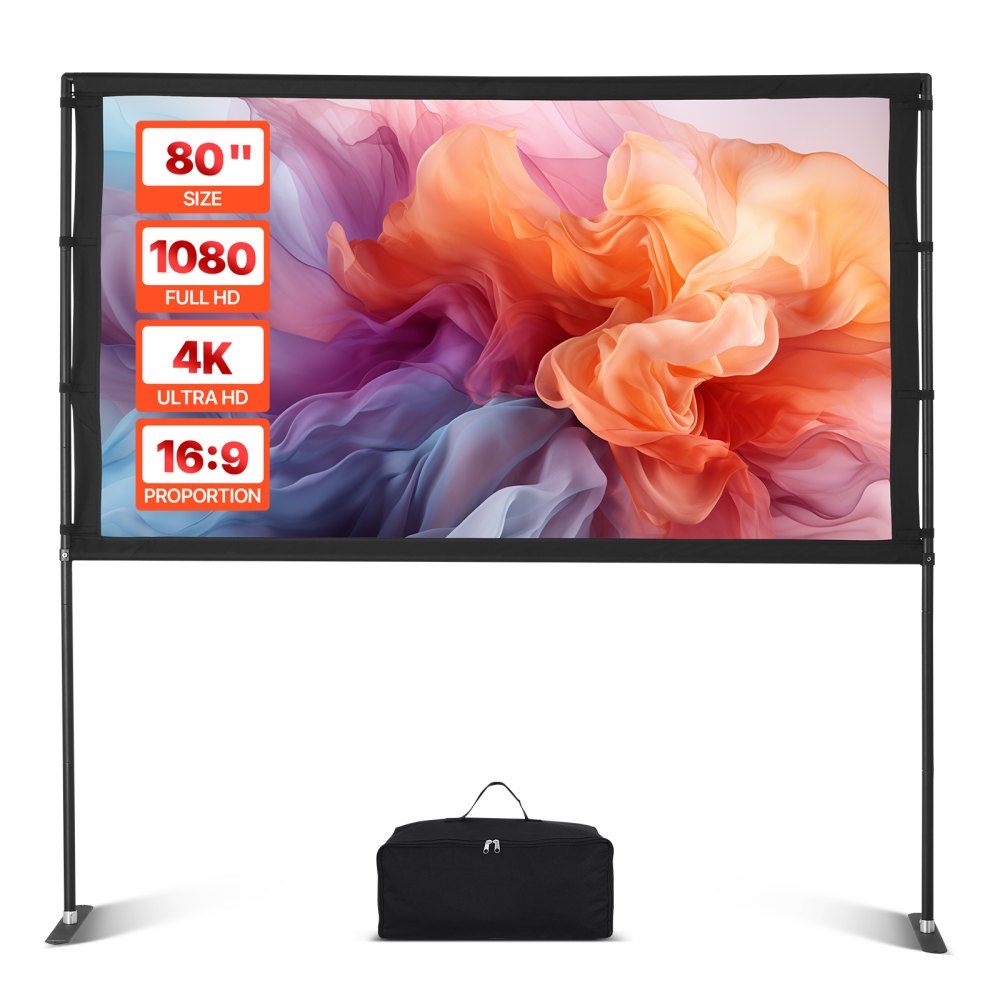 VEVOR Projector Screen with Stand, 80 Inch 160° Wide Angle Indoor ...