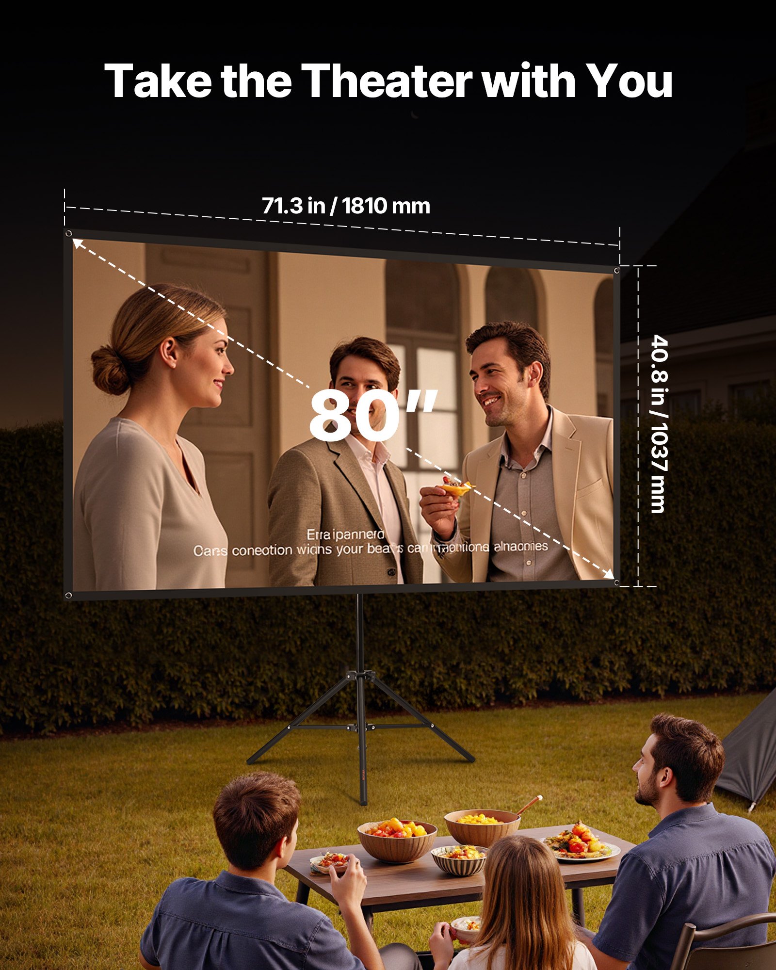 VEVOR Projector Screen with Stand, 80 Inch 160° Wide Angle Indoor ...