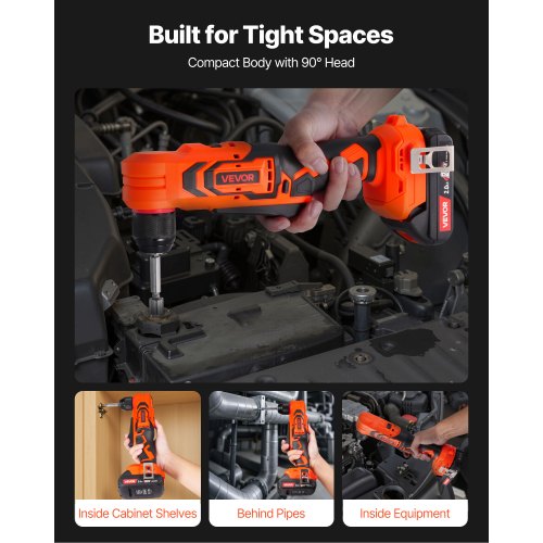 VEVOR Right Angle Drill, 3/8 Inch Chuck, 90 Degree Cordless Right