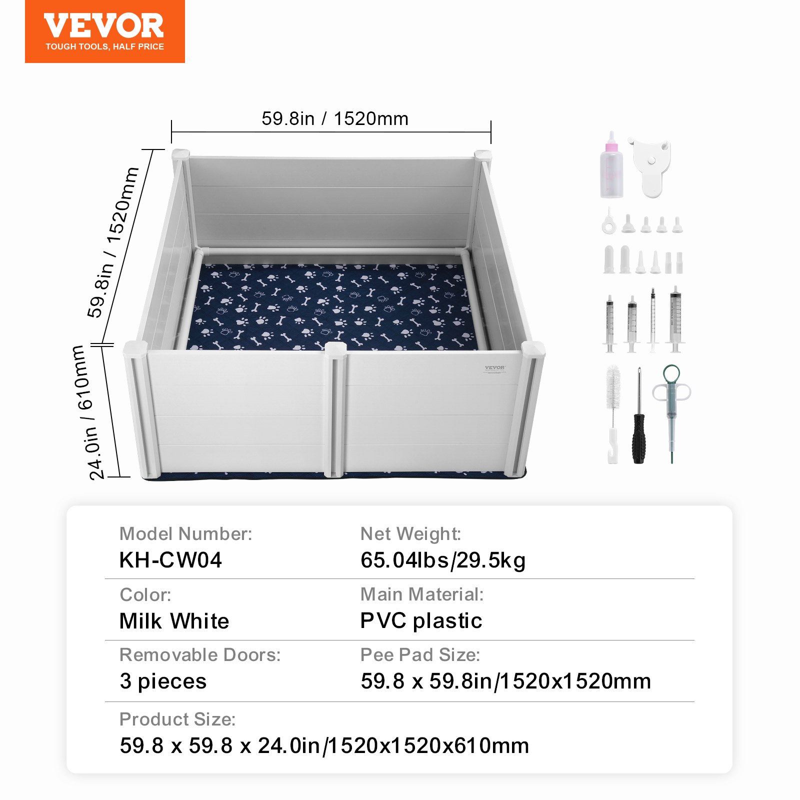 VEVOR Dog Whelping Box, 59.8 x 59.8 x 24.0in Whelping Box for Dogs and ...