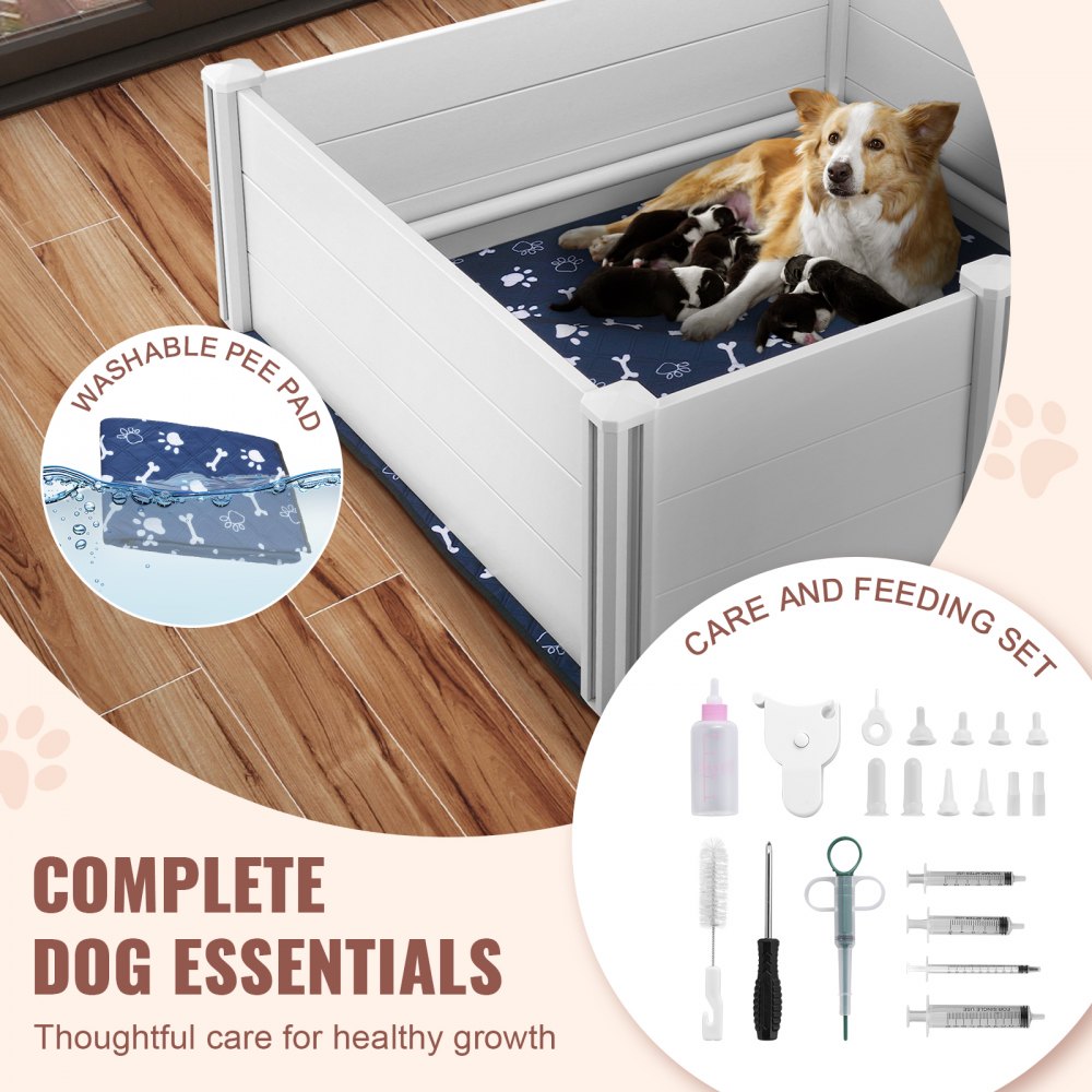 VEVOR Dog Whelping Box 48 x 48 x 18.1in PVC with Rails Pee Pad for Dogs ...