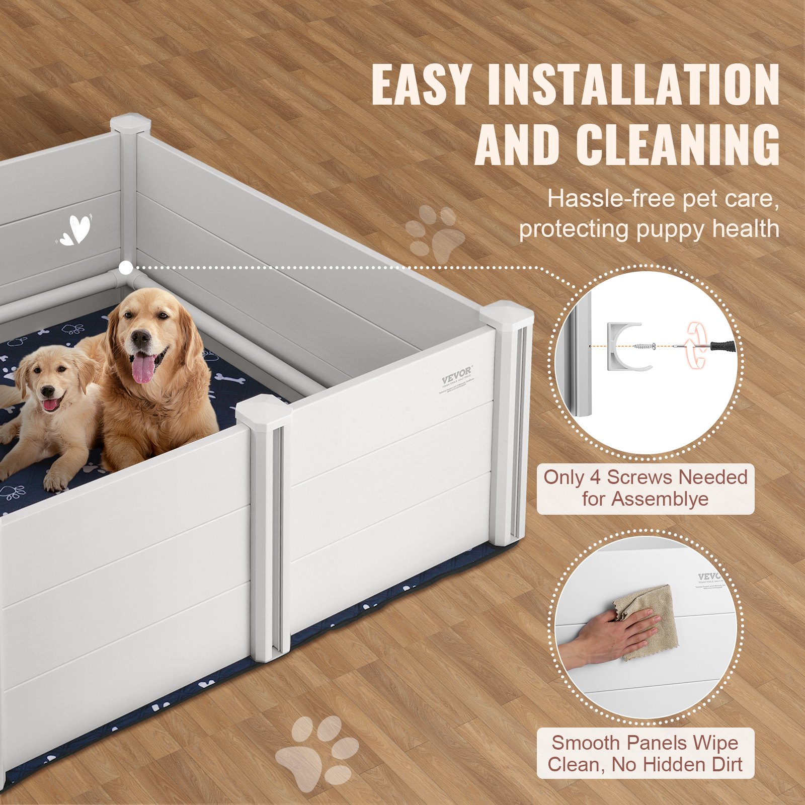 VEVOR Dog Whelping Box 48 x 48 x 18.1in PVC with Rails Pee Pad for Dogs ...
