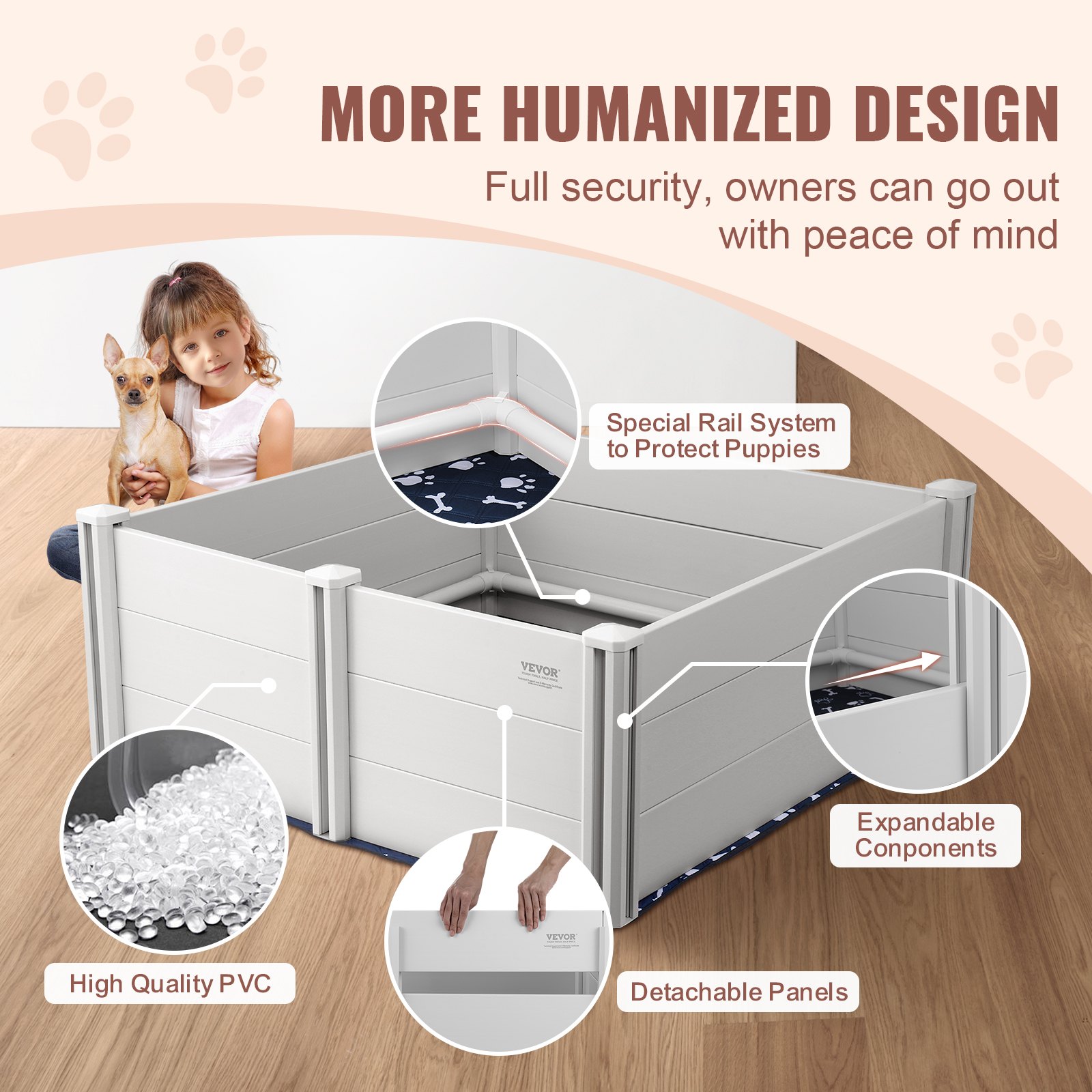 VEVOR Dog Whelping Box 48 x 48 x 18.1in PVC with Rails Pee Pad for Dogs ...