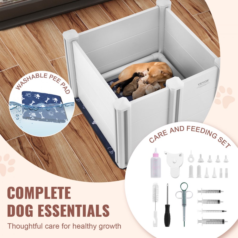 VEVOR Whelping Box for Small Dogs – 28.3x28.3x18.1in PVC