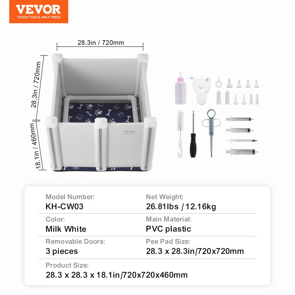 VEVOR Dog Whelping Box 28.3x28.3x18.1in PVC with Rails Pee Pad for Dogs ...