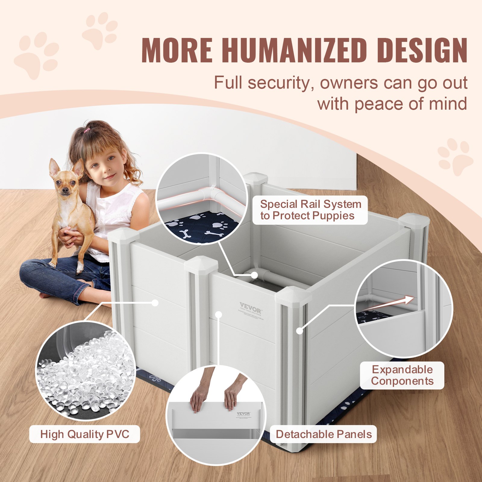 VEVOR Dog Whelping Box 28.3x28.3x18.1in PVC with Rails Pee Pad for Dogs ...