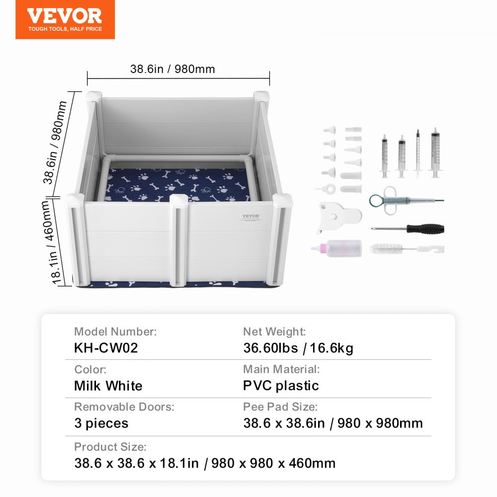 VEVOR Puppy Whelping Box – 38.6 x 38.6 x 18.1 in with Rails