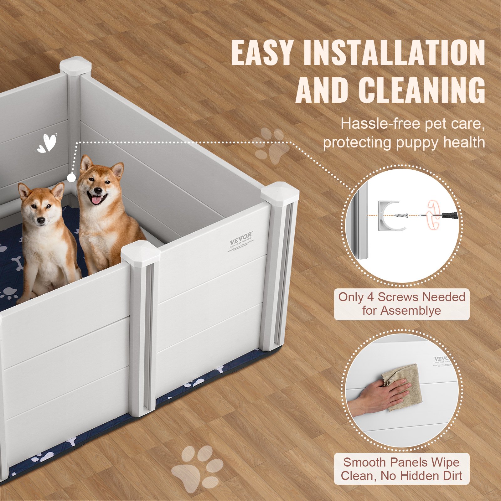 VEVOR Puppy Whelping Box – 38.6 x 38.6 x 18.1 in with Rails