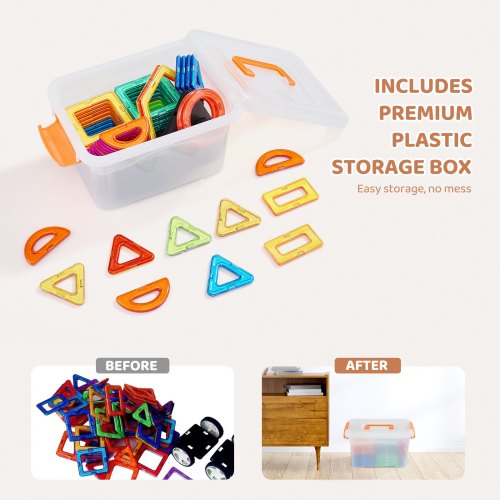 VEVOR Magnetic Tiles Magnetic Building Toy 62 PCS Magnet Blocks for Kids 3D Set VEVOR EU