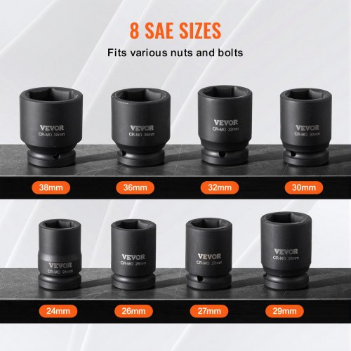 VEVOR Nut Remover Socket Set – 8-Piece Axle Impact Kit