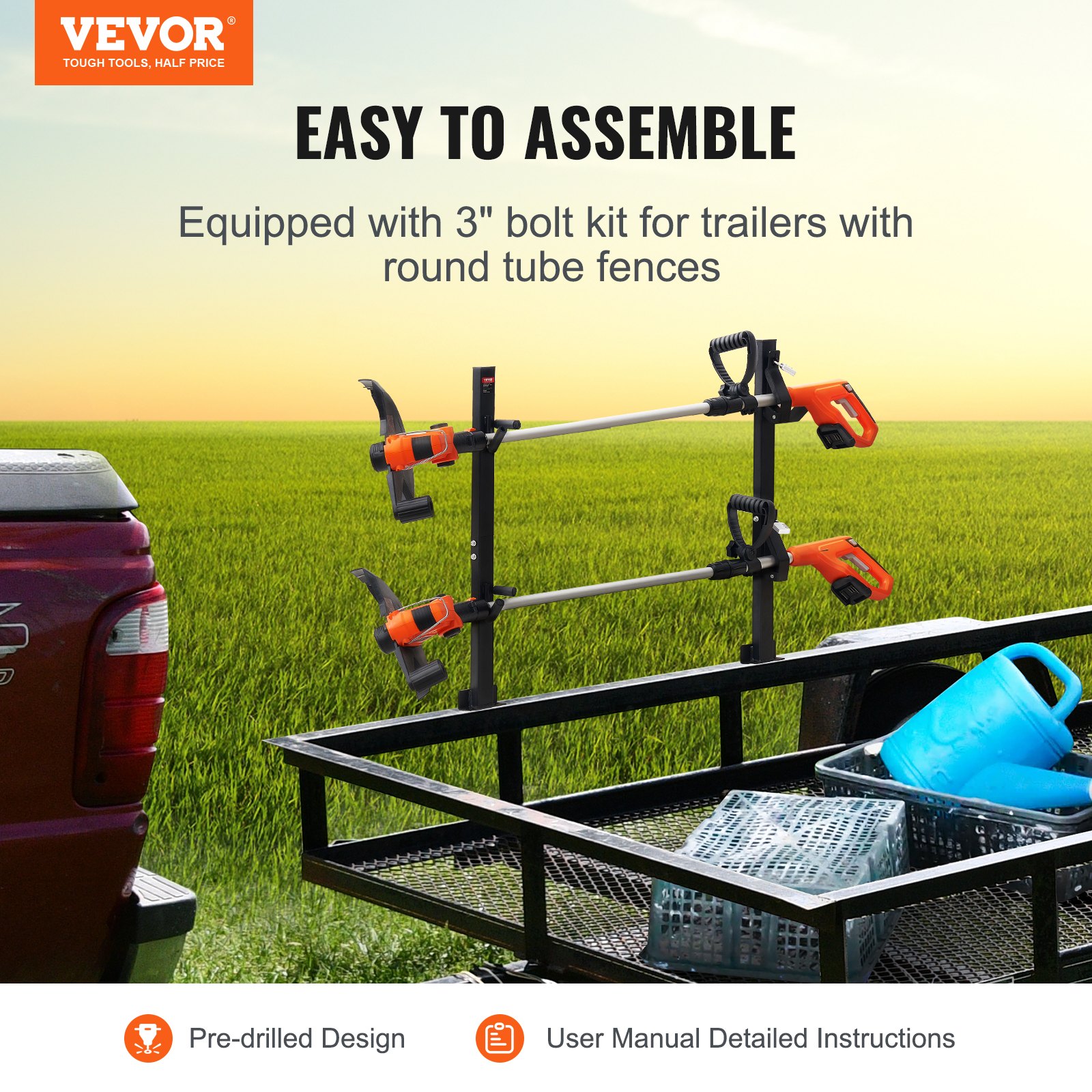 VEVOR Trimmer Rack, 2 Place Weeder Trimmer Rack, Trim Holder Trailer ...