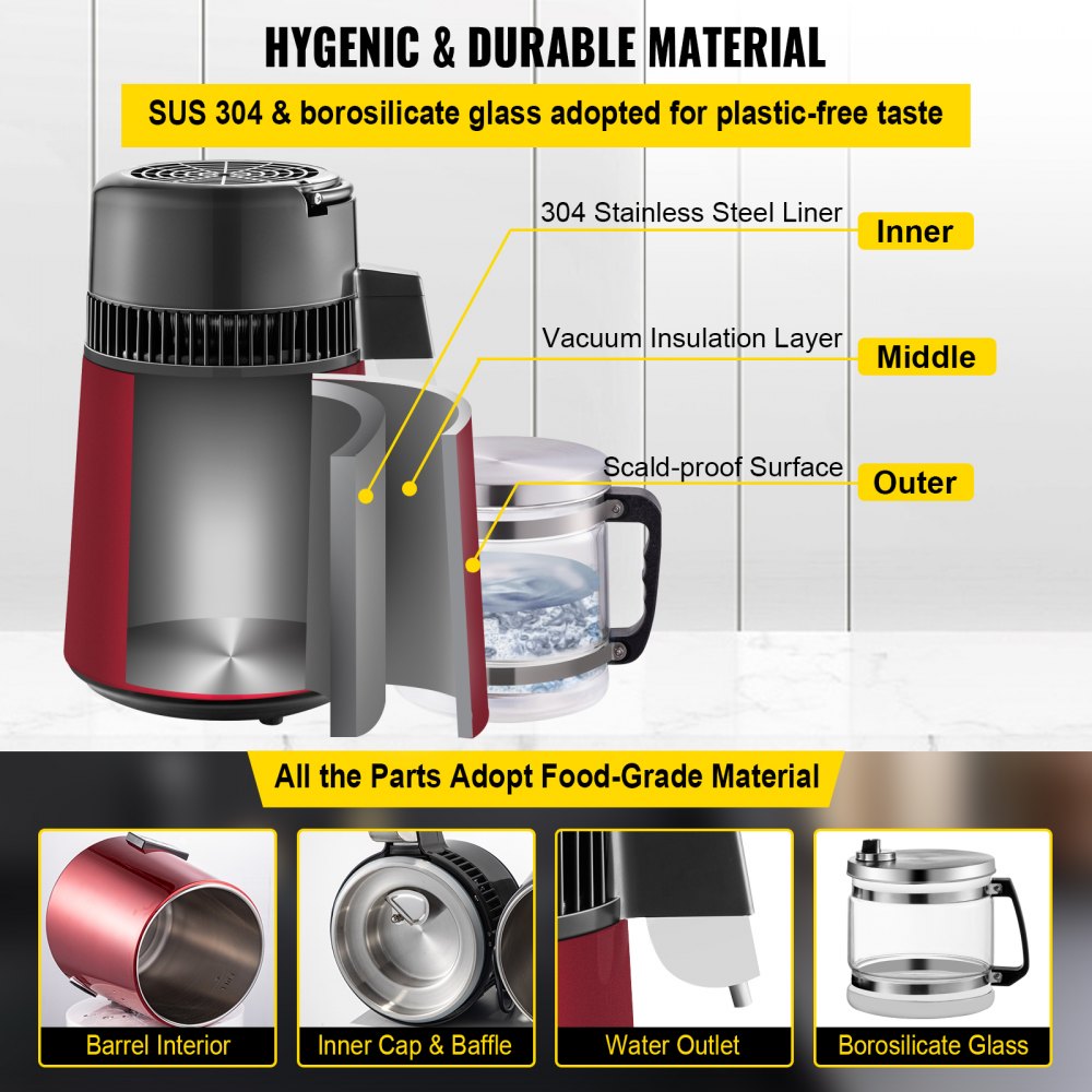 VEVOR Water Distiller, 4L Distilled Water Maker, Pure Water Distiller ...