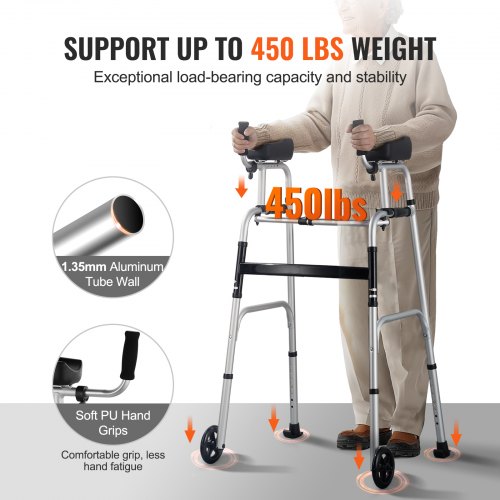 VEVOR 2 in 1 Folding Walker with Armrest Pads & 5