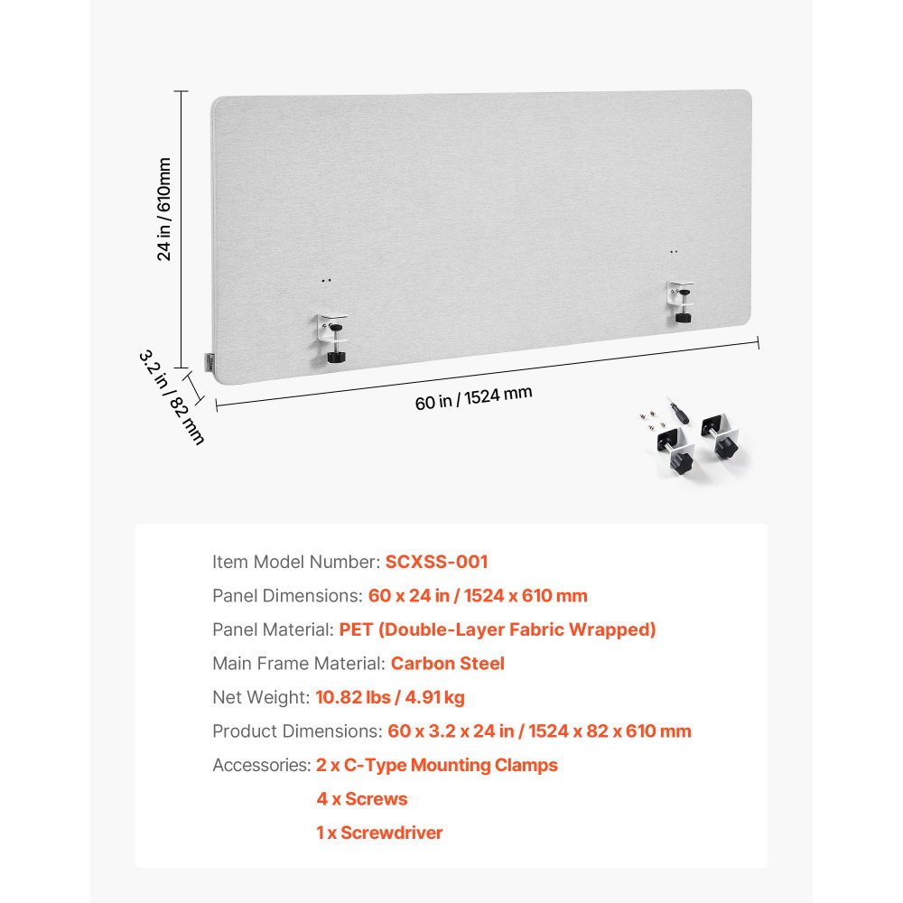 Přepážka na stůl pro soukromí, 1524 x 610 mm, kancelářská přepážka s upínacími svorkami, PET přepážka pro boxy, přepážka na pracovní stanici pro soukromí se 2 svorkami typu C pro kancelář, robustní místnost, knihovnu - miniatura 7