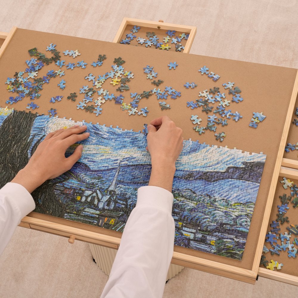 VEVOR 1000 Piece Puzzle Board with 6 Drawers and Cover, Rotating Wooden ...